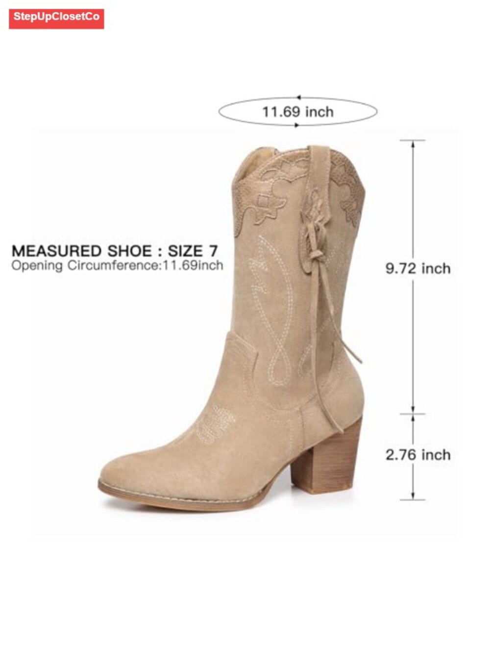 Women's Suede Western Mid Calf Cowgirl Boots for Dancing - Picture 5 of 6